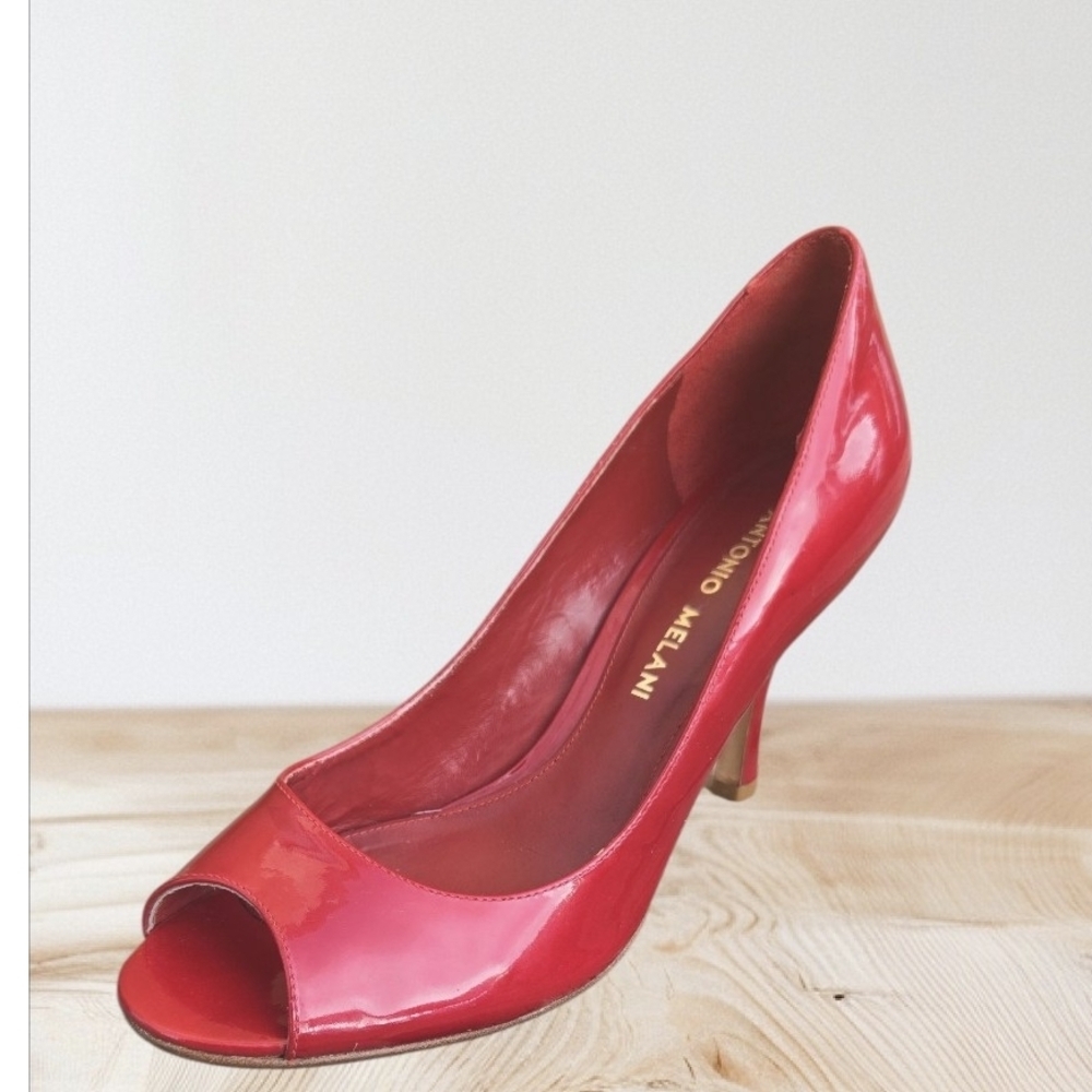 ANTONIO MELANI, Elegant Red Peep-Toe Heels.Size 6.5 M - Picture 5 of 7